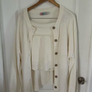 Free People Cream Cardigan Sweater Set